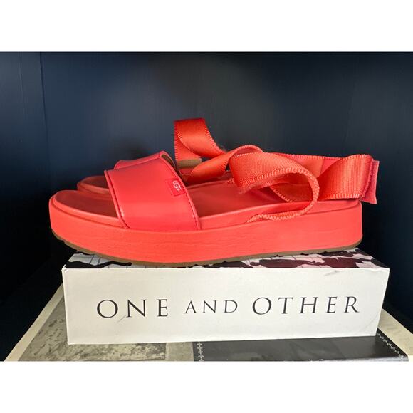 UGG Lenox Orange Coral Platform Ankle Strap Sandals Size 8 - Picture 2 of 10